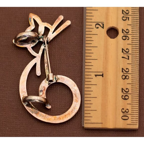 Vintage Fierce Cat Silhouette Two Tone Brooch - U20 - Picture 2 of 2